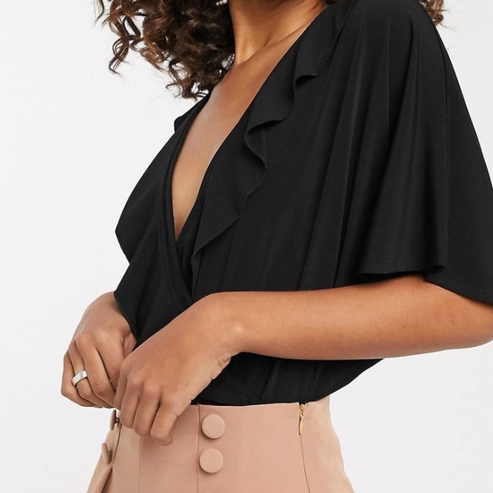 ASOS Black Angel Sleeve Bodysuit 0